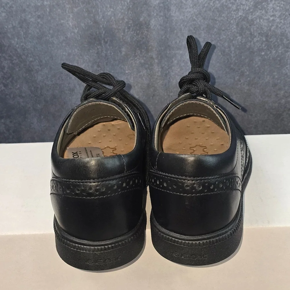 New Geox J Frederico Wingtip Oxford Black Leather Brogue Lace Up Kids EU 33 US 2